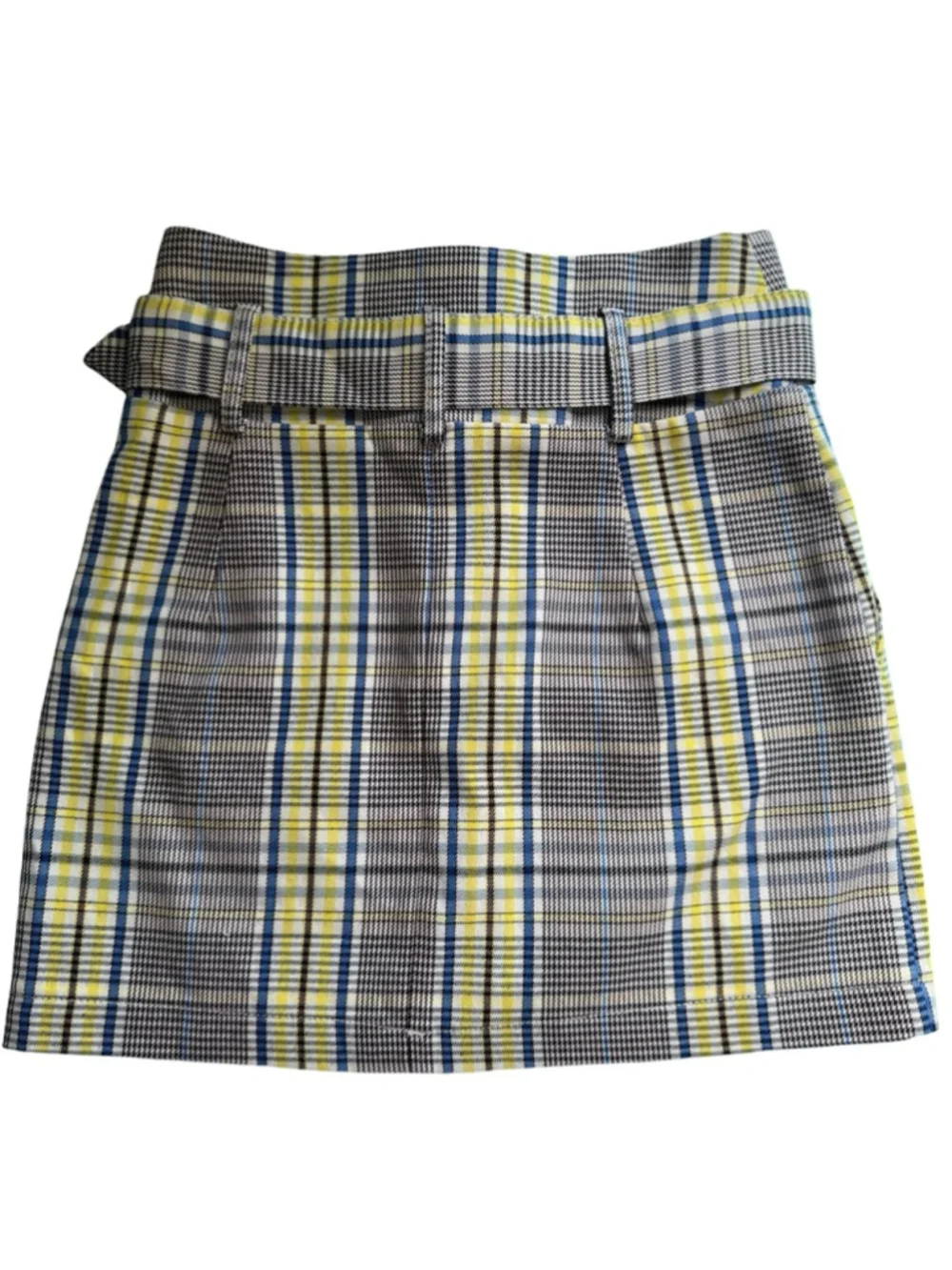 Bershka Plaid Belted Mini Skirt in Yellow and Gray Size XS Y2K Preppy Clueless